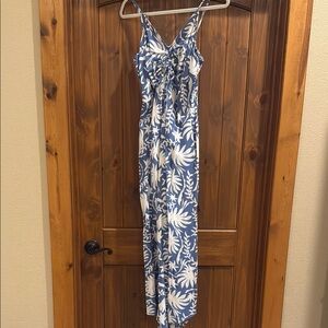 Blue and White Patterned Jumpsuit with pockets